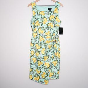 Stella & Julie Womens Short Dress 14 Yellow Blue Faux Wrap Lemons Vacation Italy